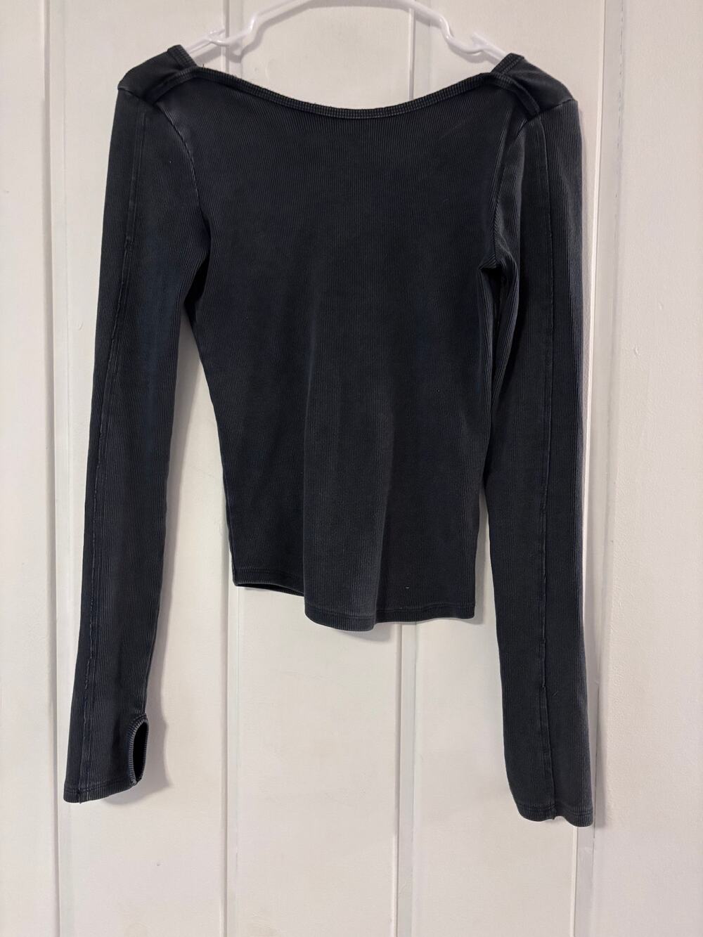 We The Free Free People Gray Ribbed Open Back Long Sleeve Top XS